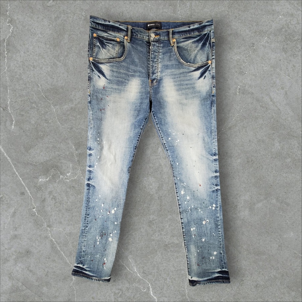 Purple Brand P002 Jeans Men 38x34 Light Indigo Paint Splatter Slim Tapered Denim